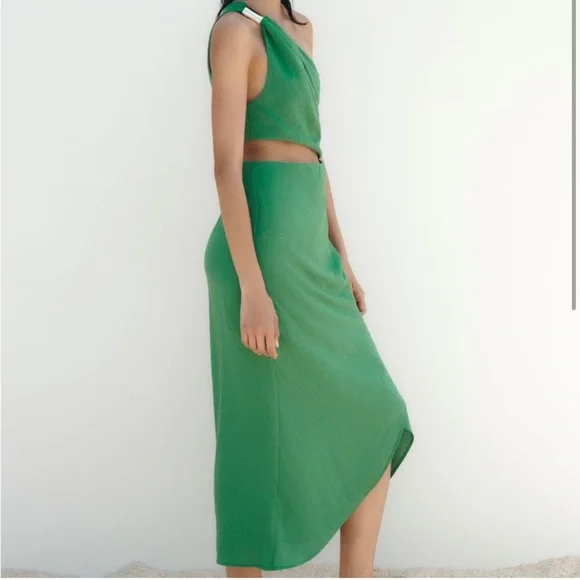 Zara Golden Appliqué Cut Out Asymmetrical Dress size S - Picture 2 of 9